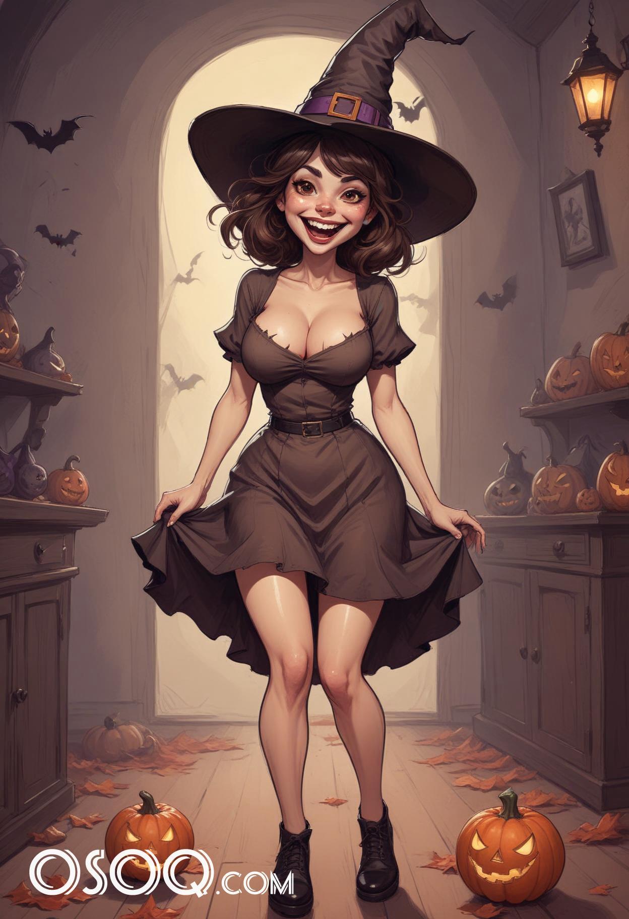 Halloween beautiful woman cartoon caricature drawing 08