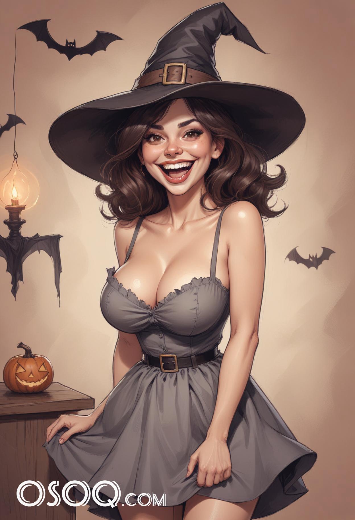 Halloween beautiful woman cartoon caricature drawing 11