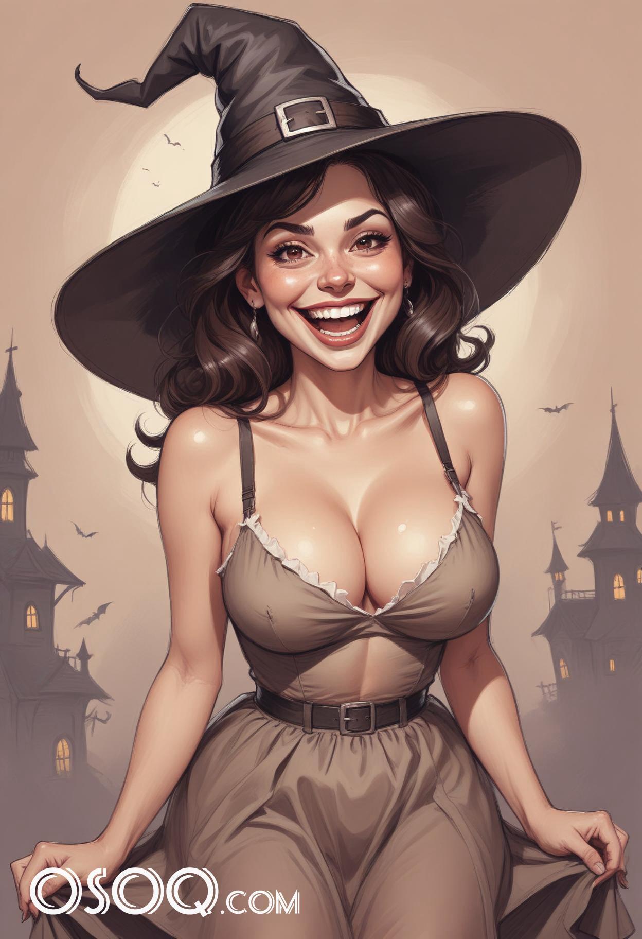 Halloween beautiful woman cartoon caricature drawing 12