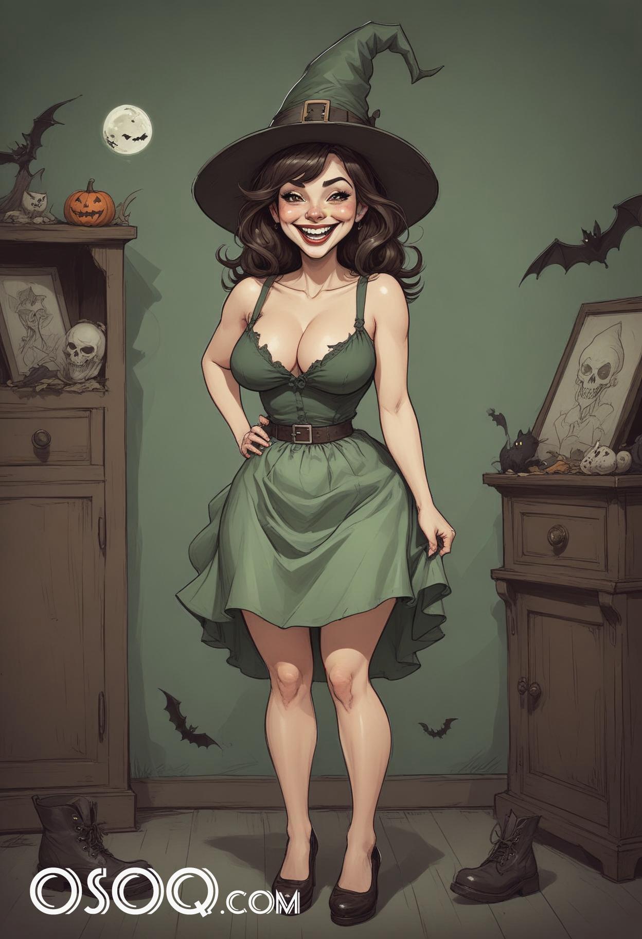 Halloween beautiful woman cartoon caricature drawing 14