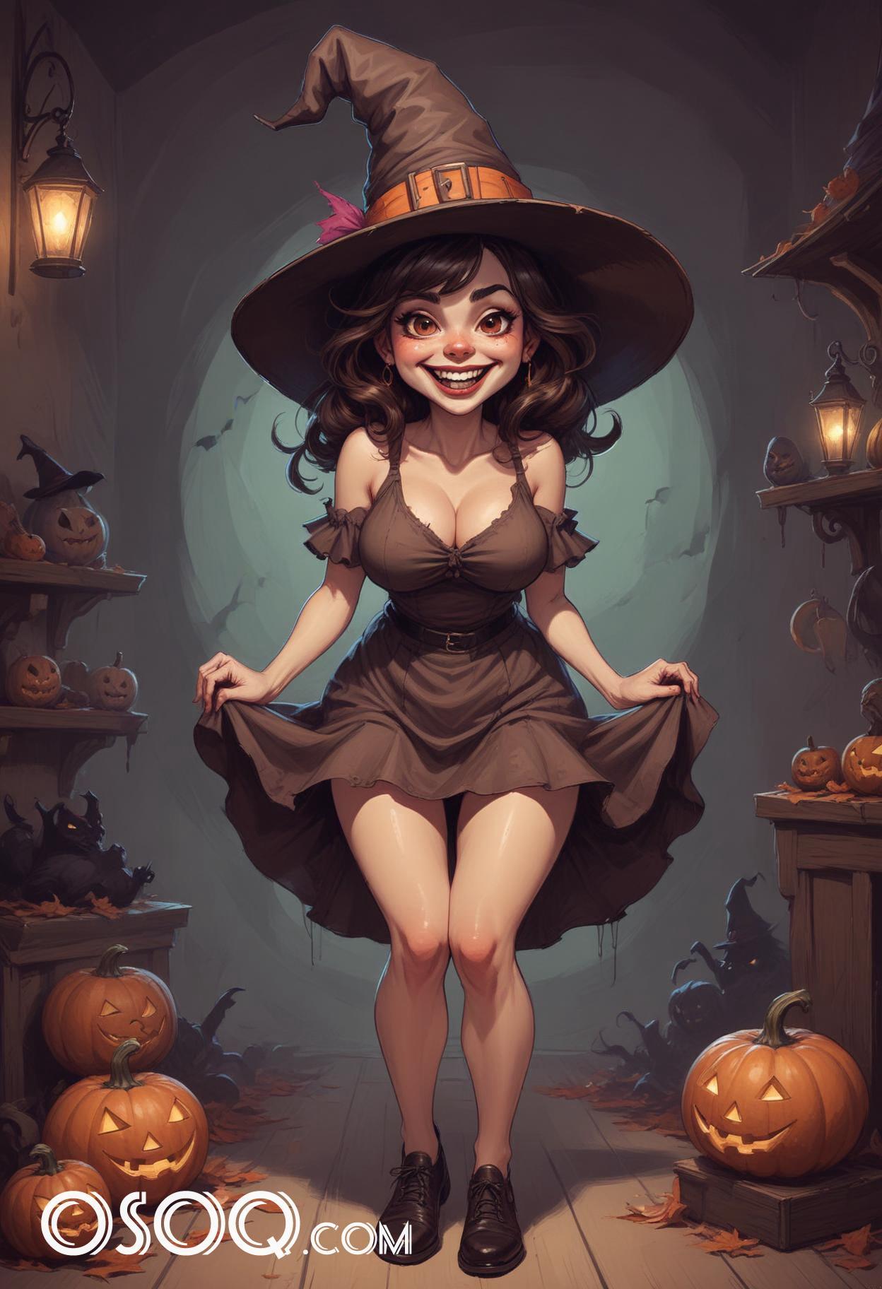 Halloween beautiful woman cartoon caricature drawing 15