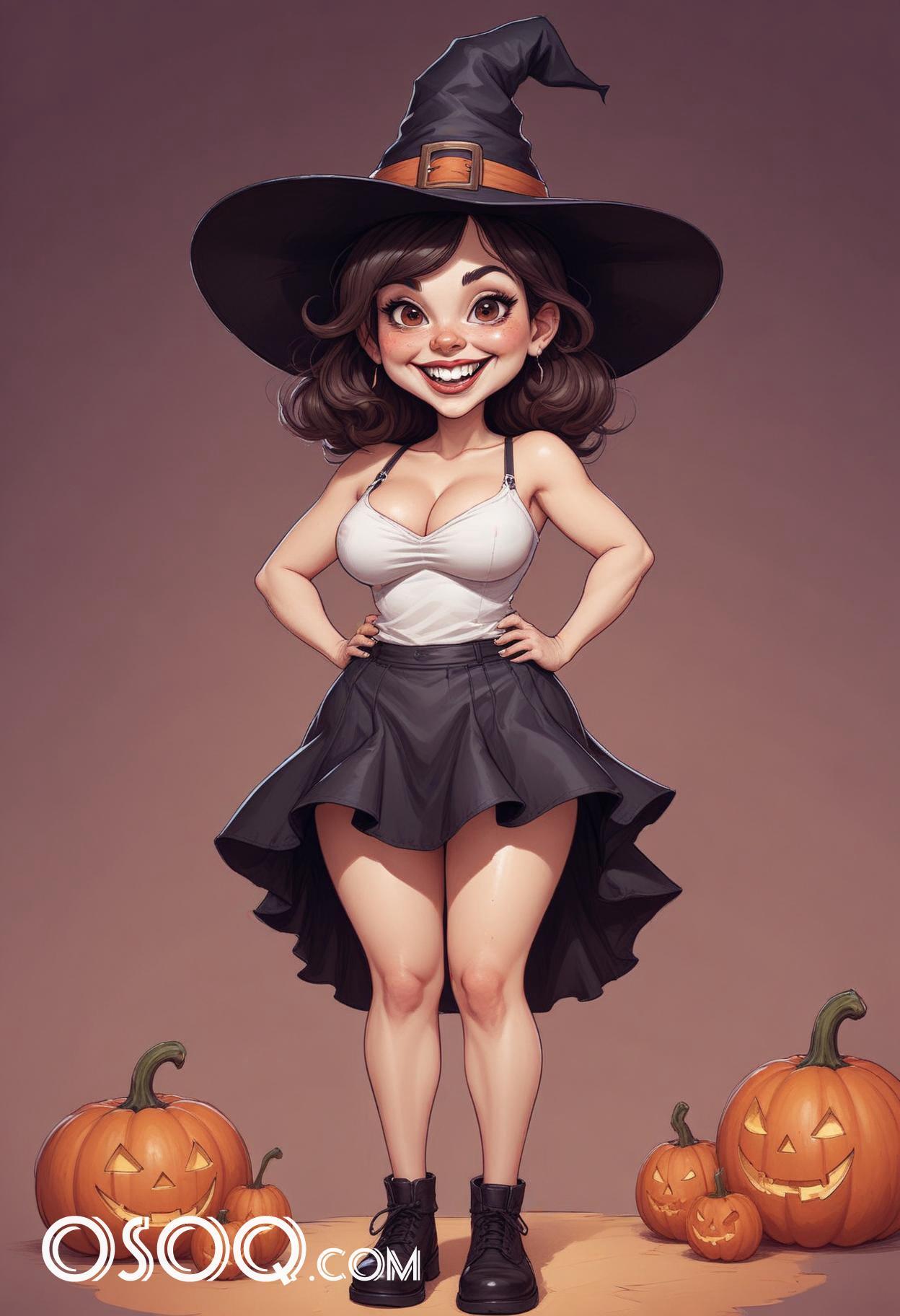 Halloween beautiful woman cartoon caricature drawing 16