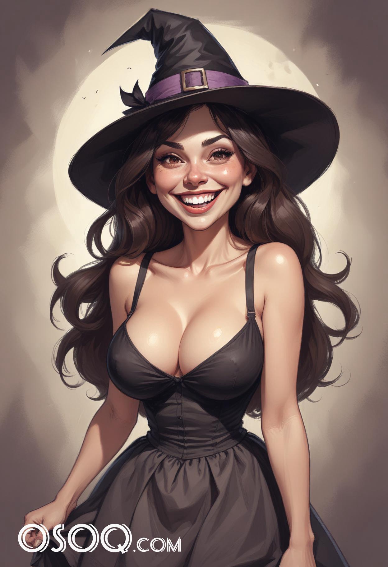 Halloween beautiful woman cartoon caricature drawing 17