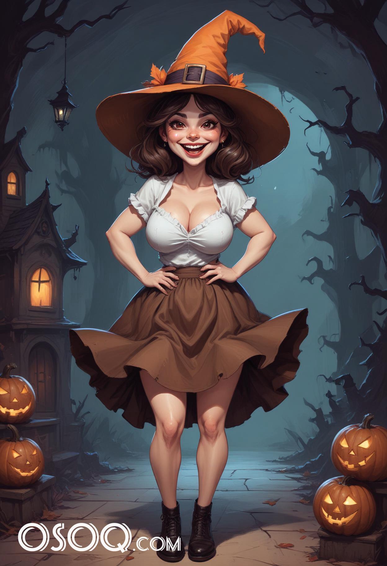 Halloween beautiful woman cartoon caricature drawing 19