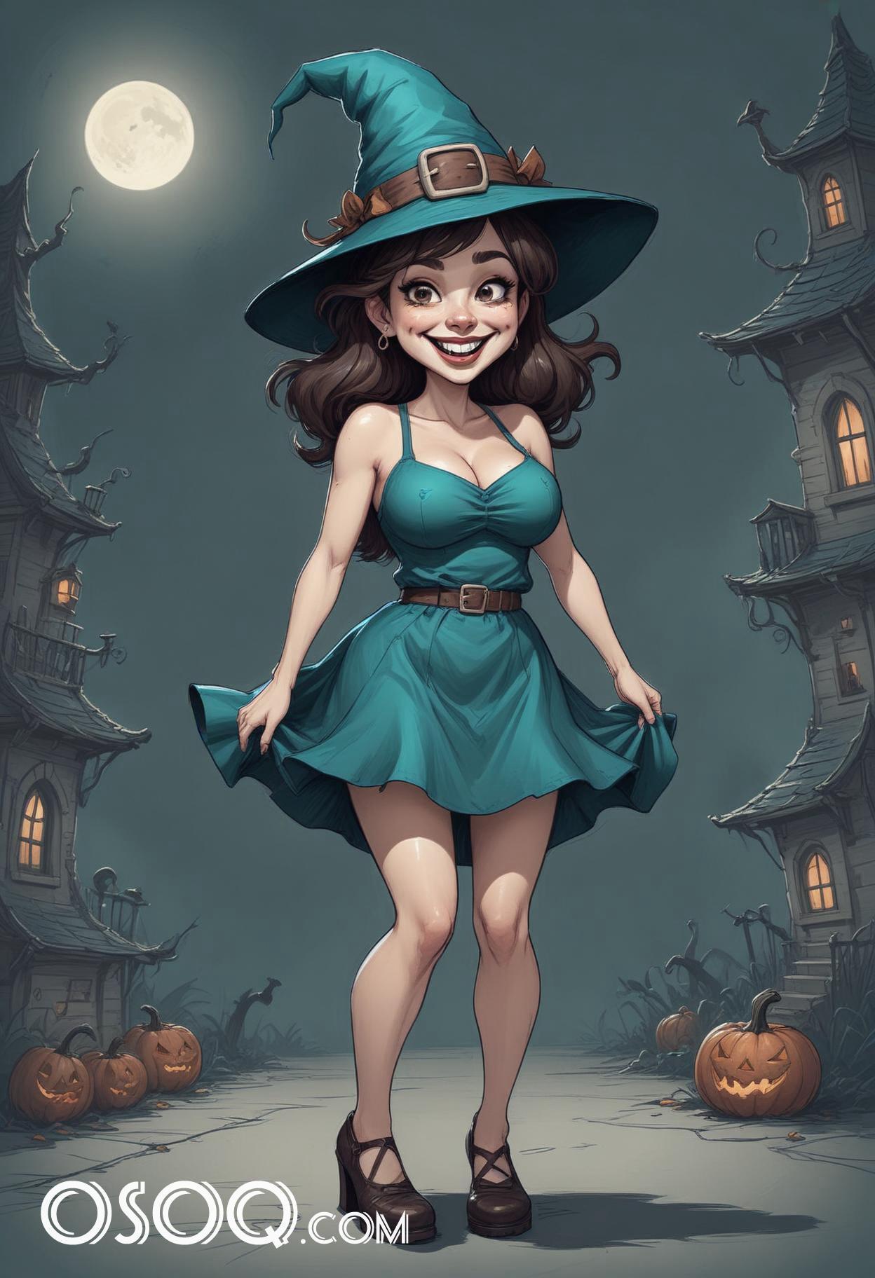 Halloween beautiful woman cartoon caricature drawing 20