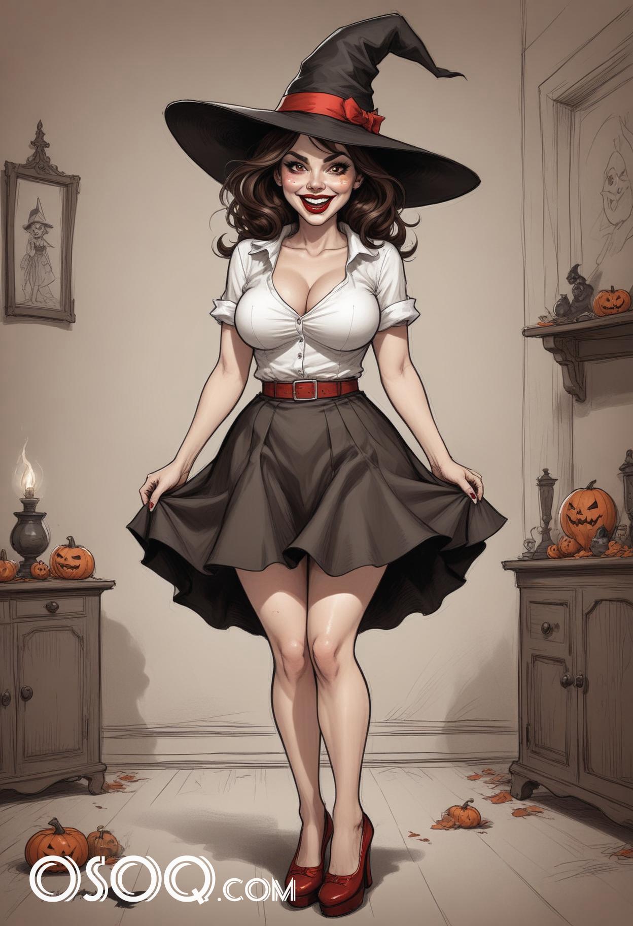 Halloween cute girl cartoon caricature drawing 01