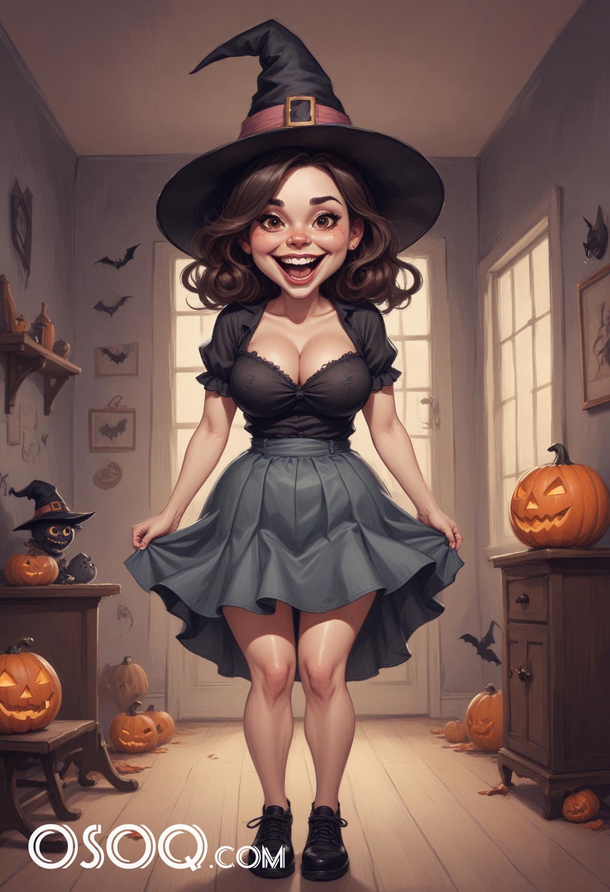 Halloween cute girl cartoon caricature drawing 07