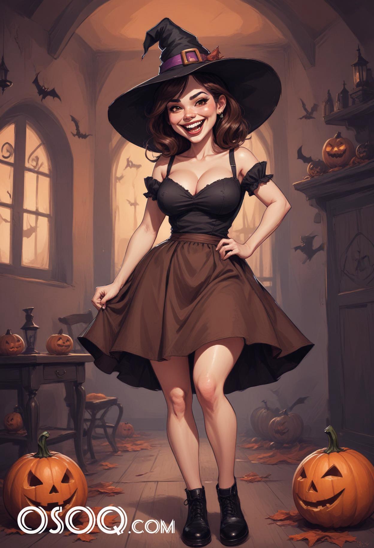 Halloween cute girl cartoon caricature drawing 11