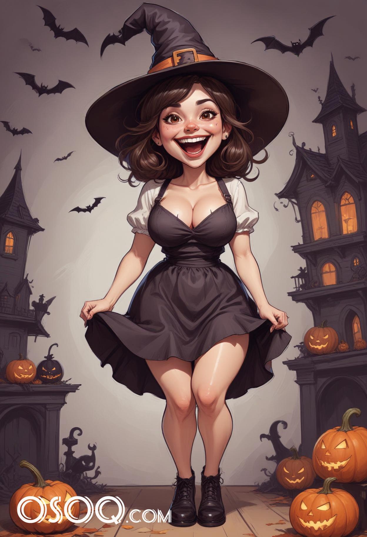 Halloween cute girl cartoon caricature drawing 13