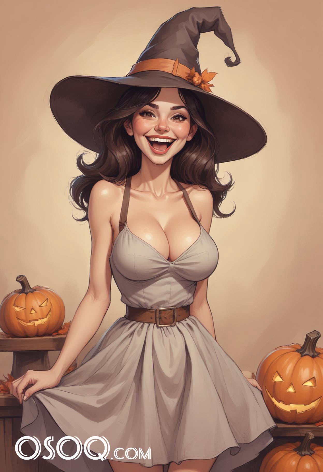 Halloween cute girl cartoon caricature drawing 16