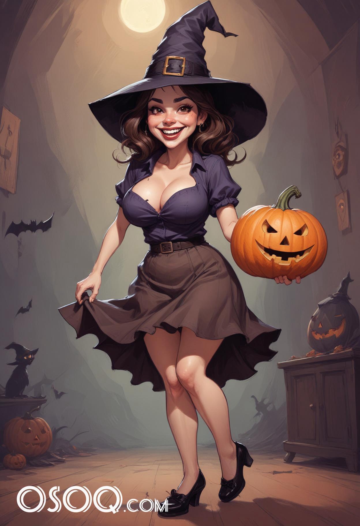 Halloween cute girl cartoon caricature drawing 18