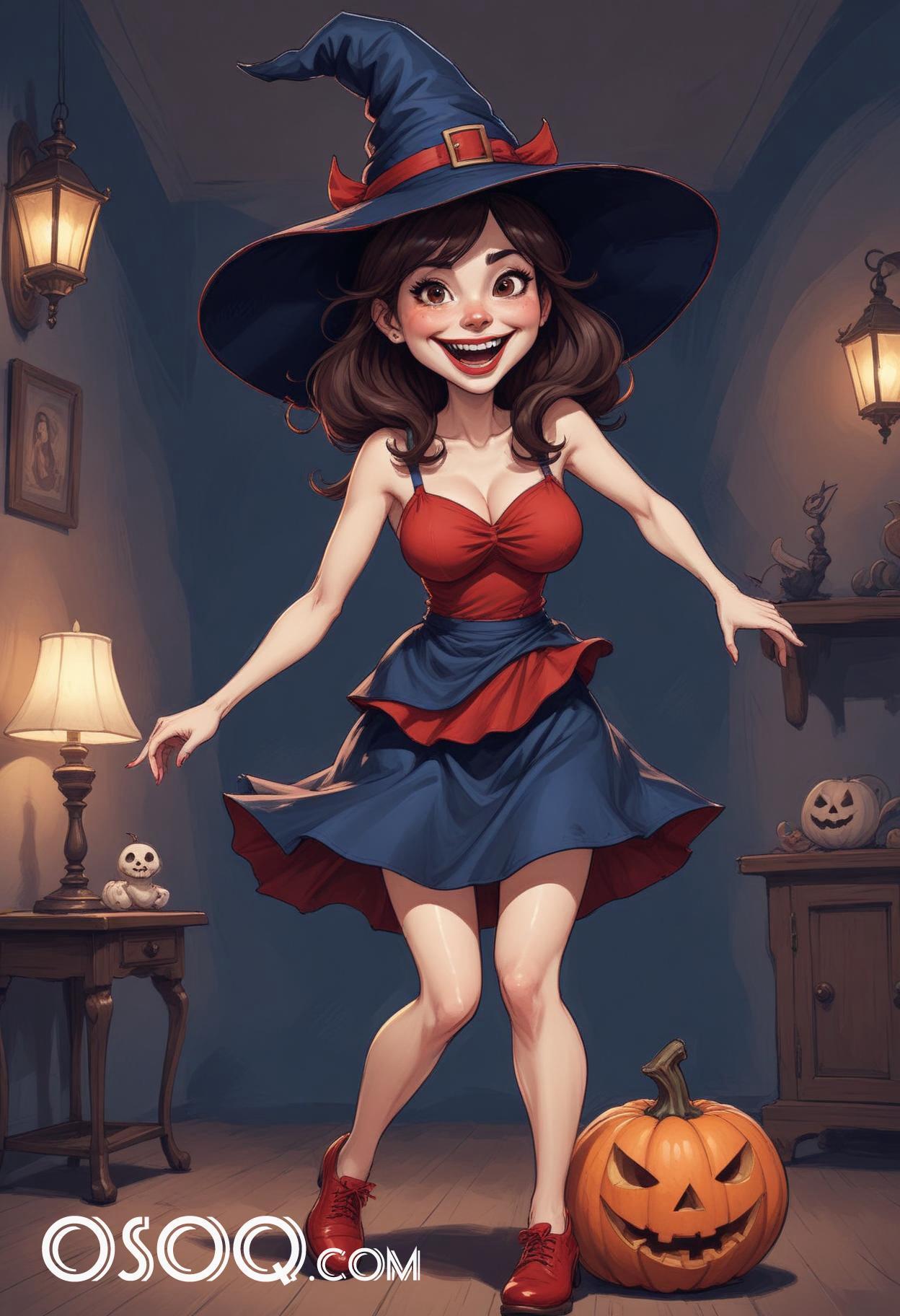 Halloween cute girl cartoon caricature drawing 19