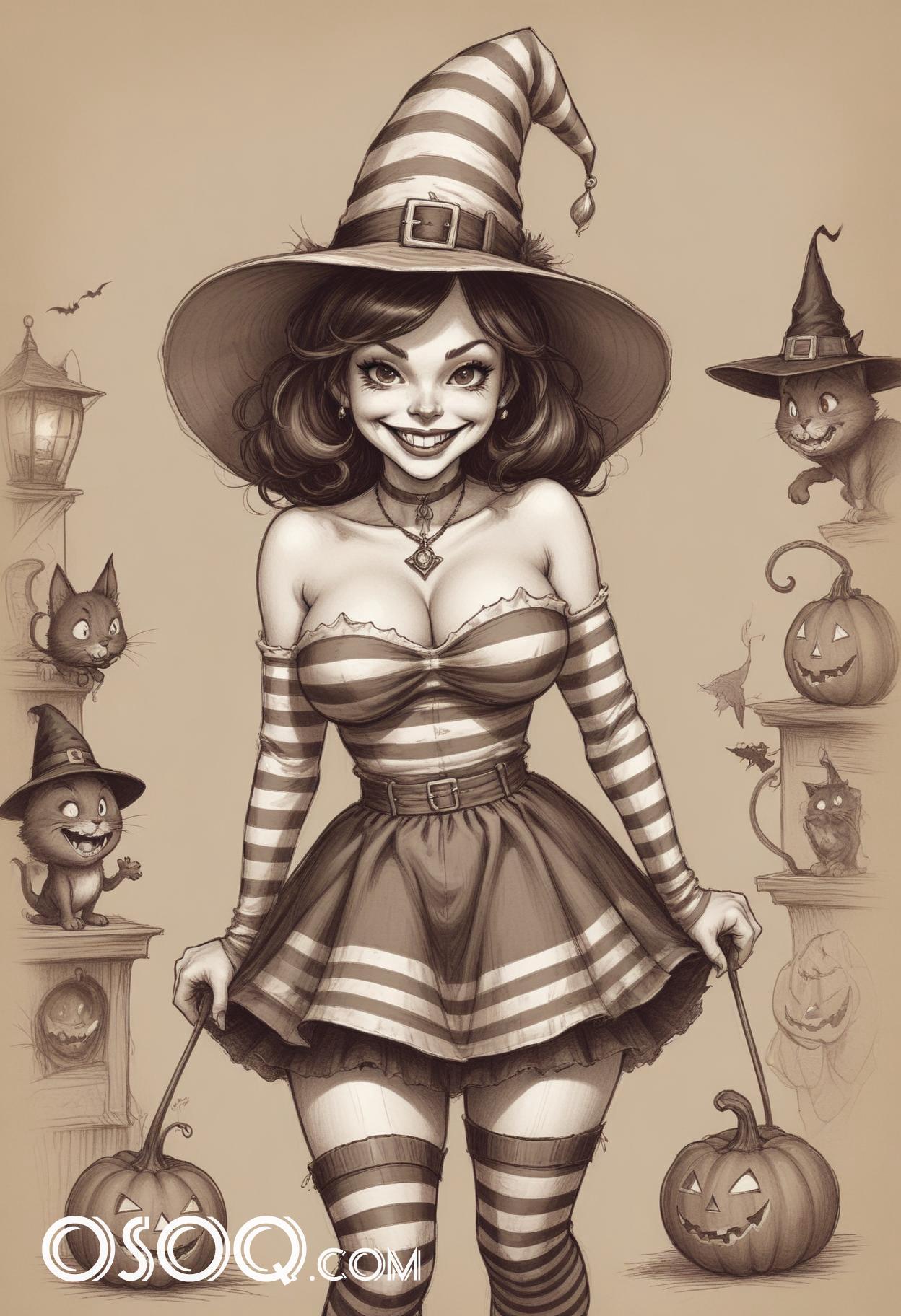 Halloween girl pfp dark cartoon caricature drawing 17