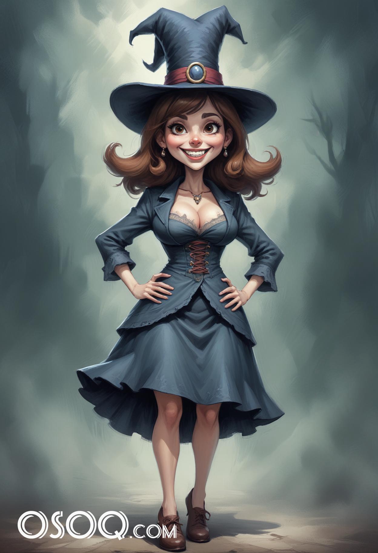 Halloween sorceress pfp cartoon caricature drawing 02