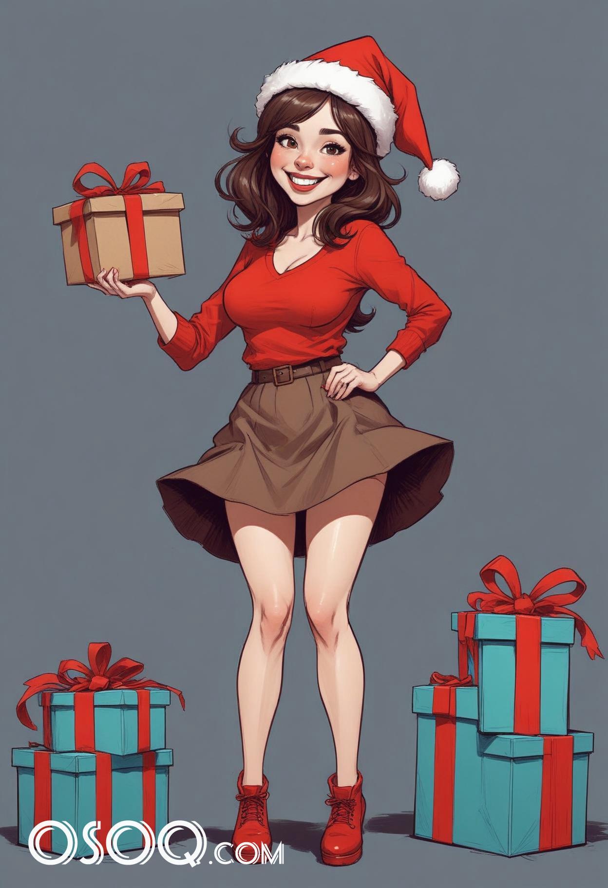 Merry christmas pretty lady cartoon caricature drawing 02