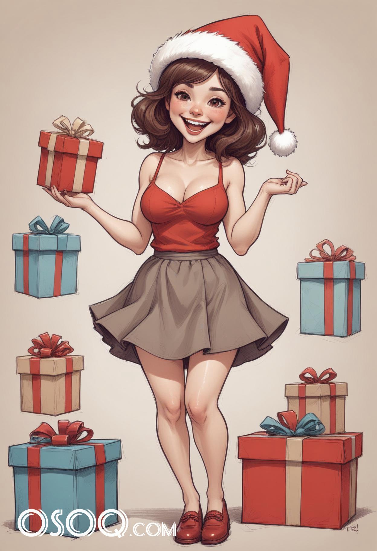 Merry christmas pretty lady cartoon caricature drawing 03