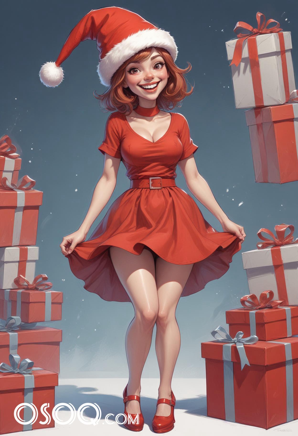 Merry christmas pretty lady cartoon caricature drawing 04