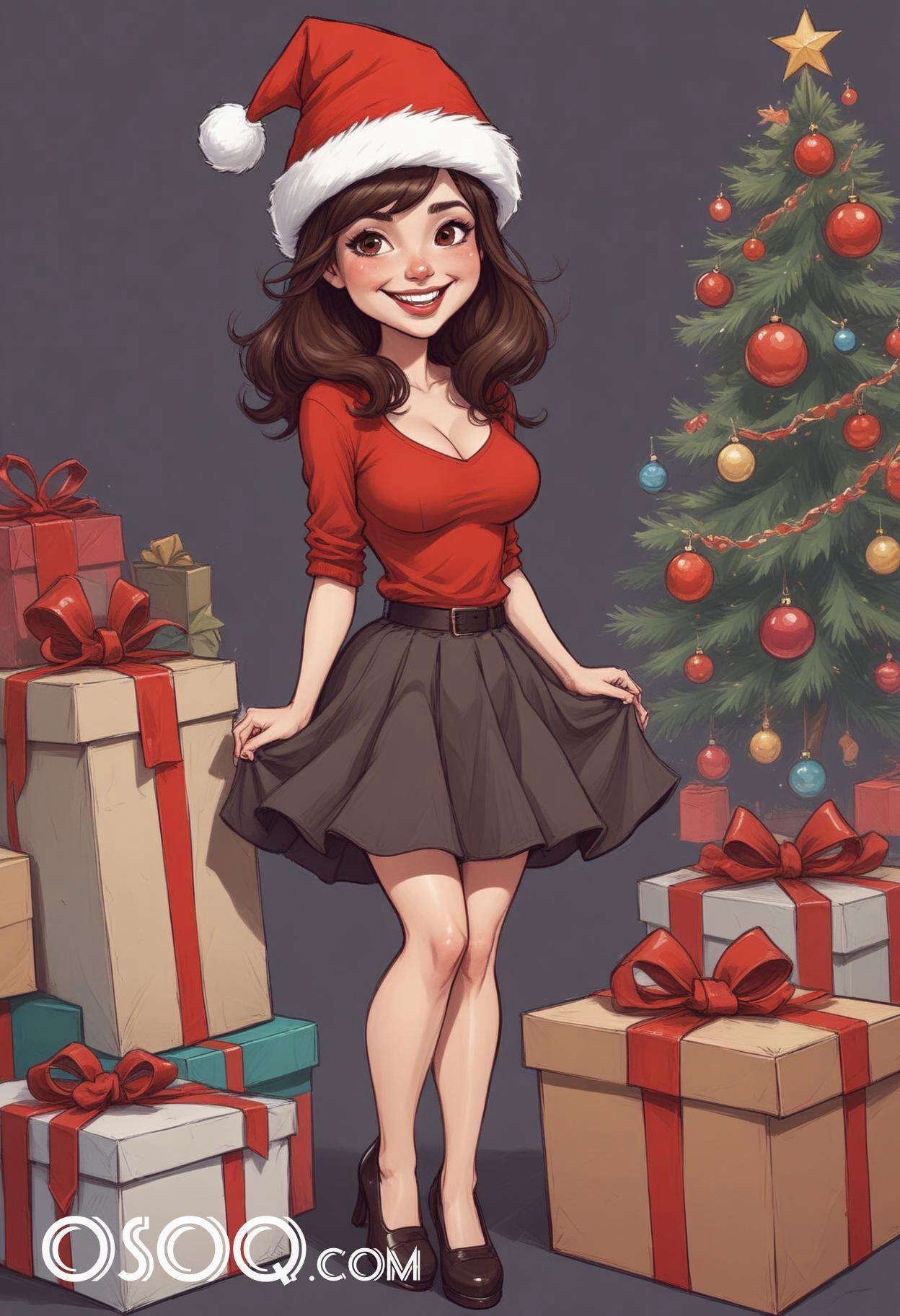 Merry christmas pretty lady cartoon caricature drawing 07