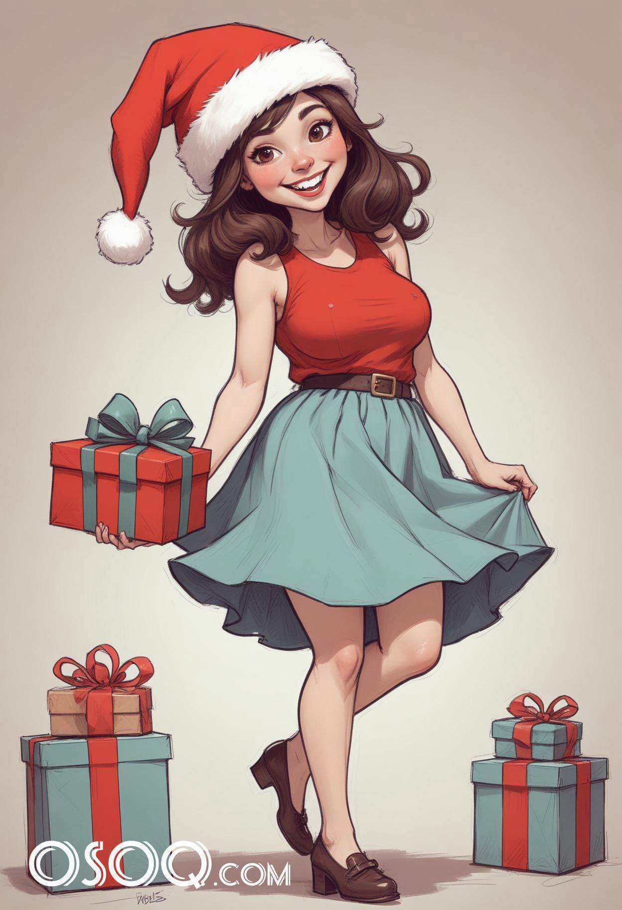 Merry christmas pretty lady cartoon caricature drawing 08