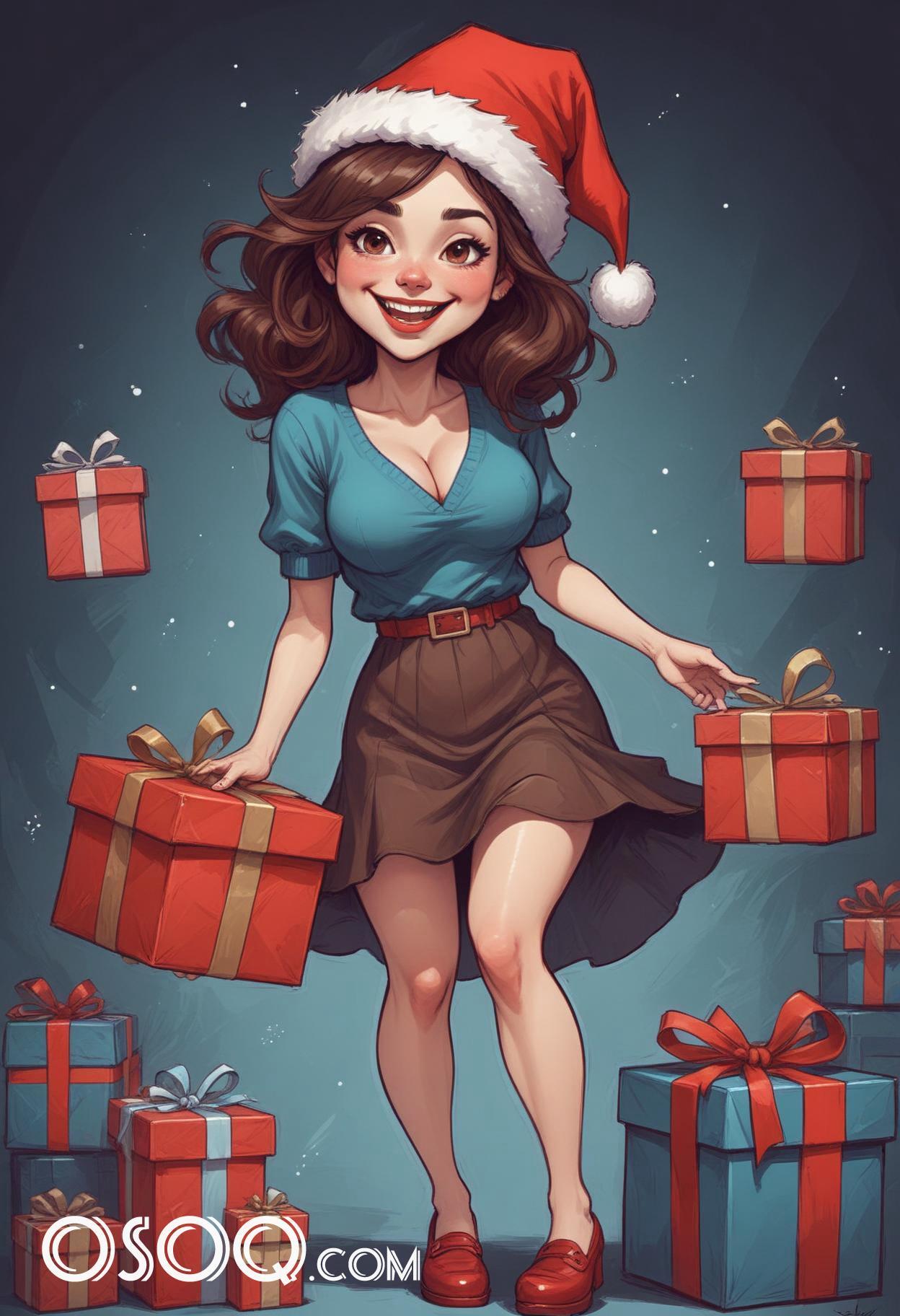 Merry christmas pretty lady cartoon caricature drawing 10