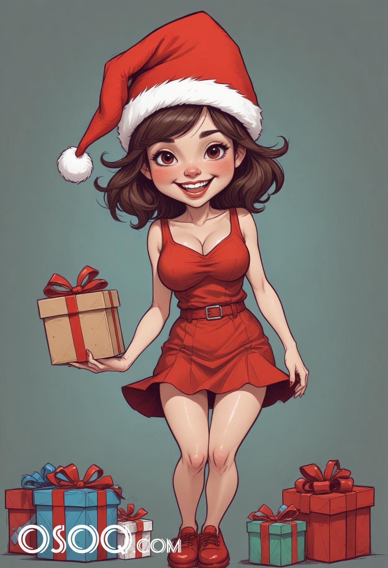 Merry christmas pretty lady cartoon caricature drawing 11