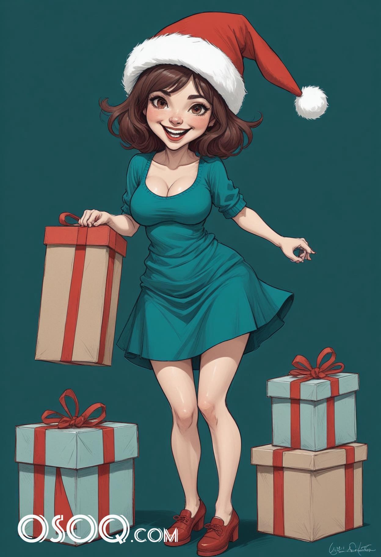 Merry christmas pretty lady cartoon caricature drawing 12