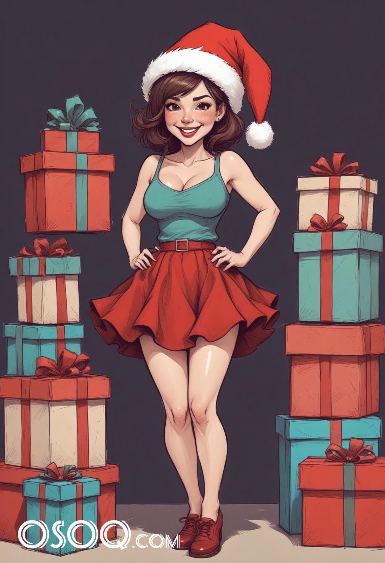 Merry christmas pretty lady cartoon caricature drawing 13