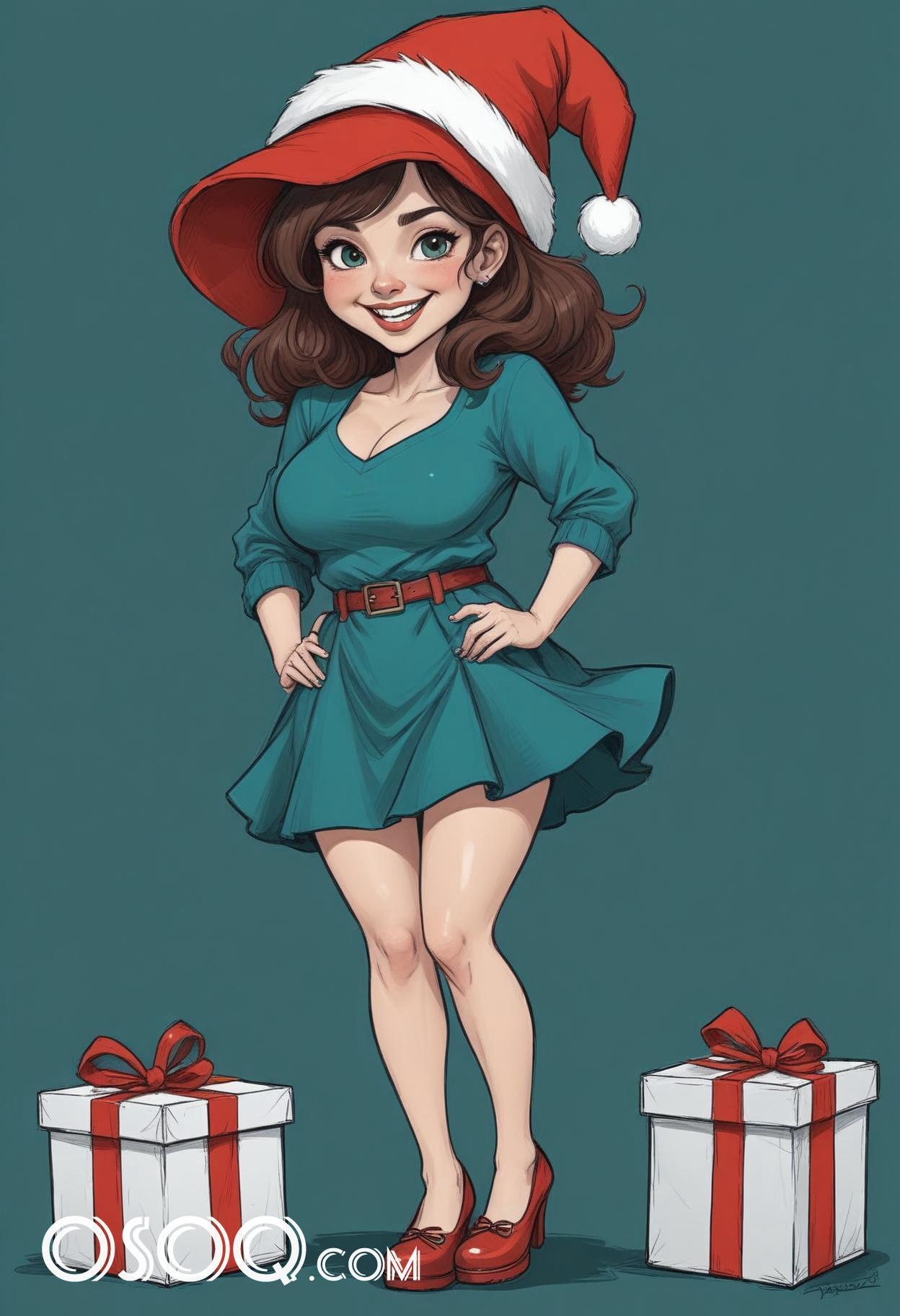 Merry christmas pretty lady cartoon caricature drawing 14