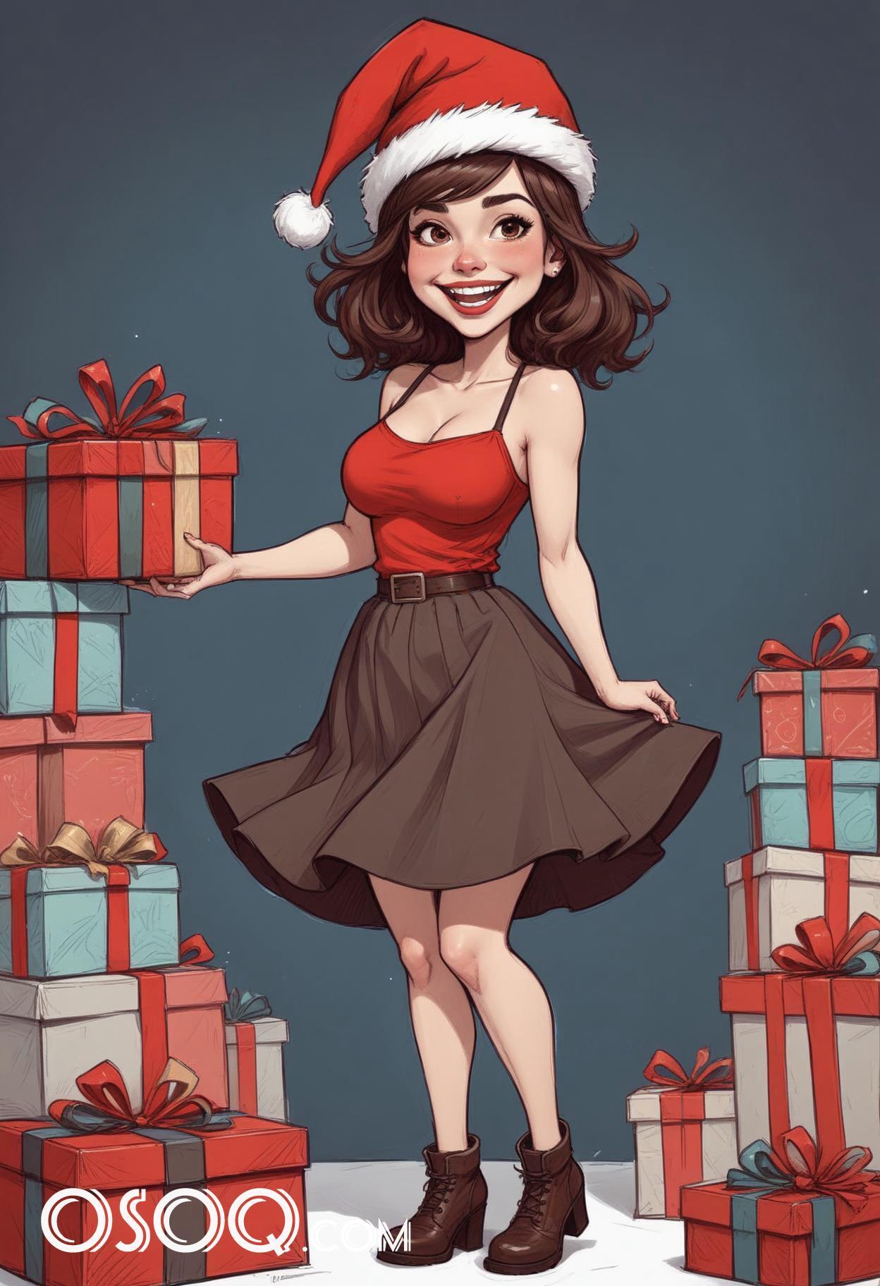 Merry christmas pretty lady cartoon caricature drawing 15