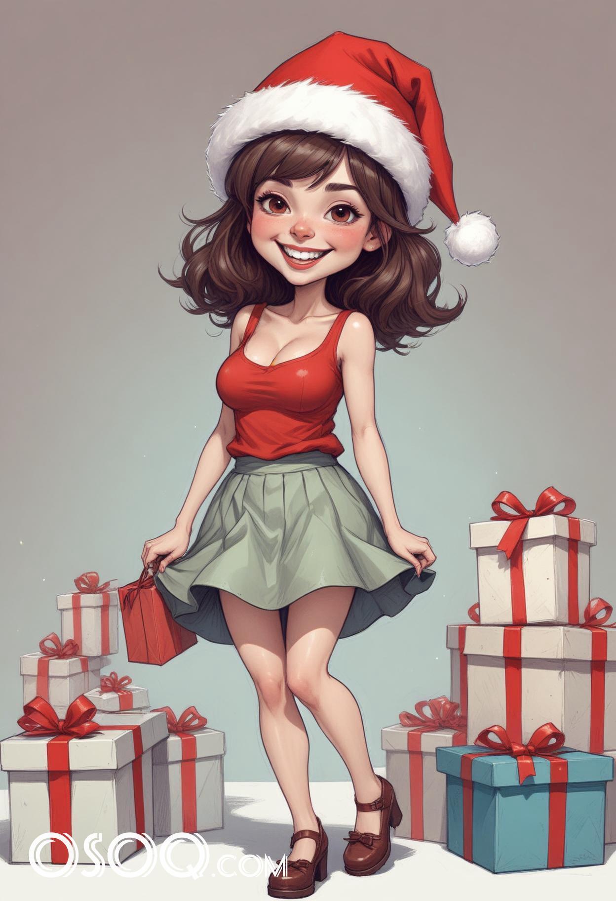 Merry christmas pretty lady cartoon caricature drawing 18