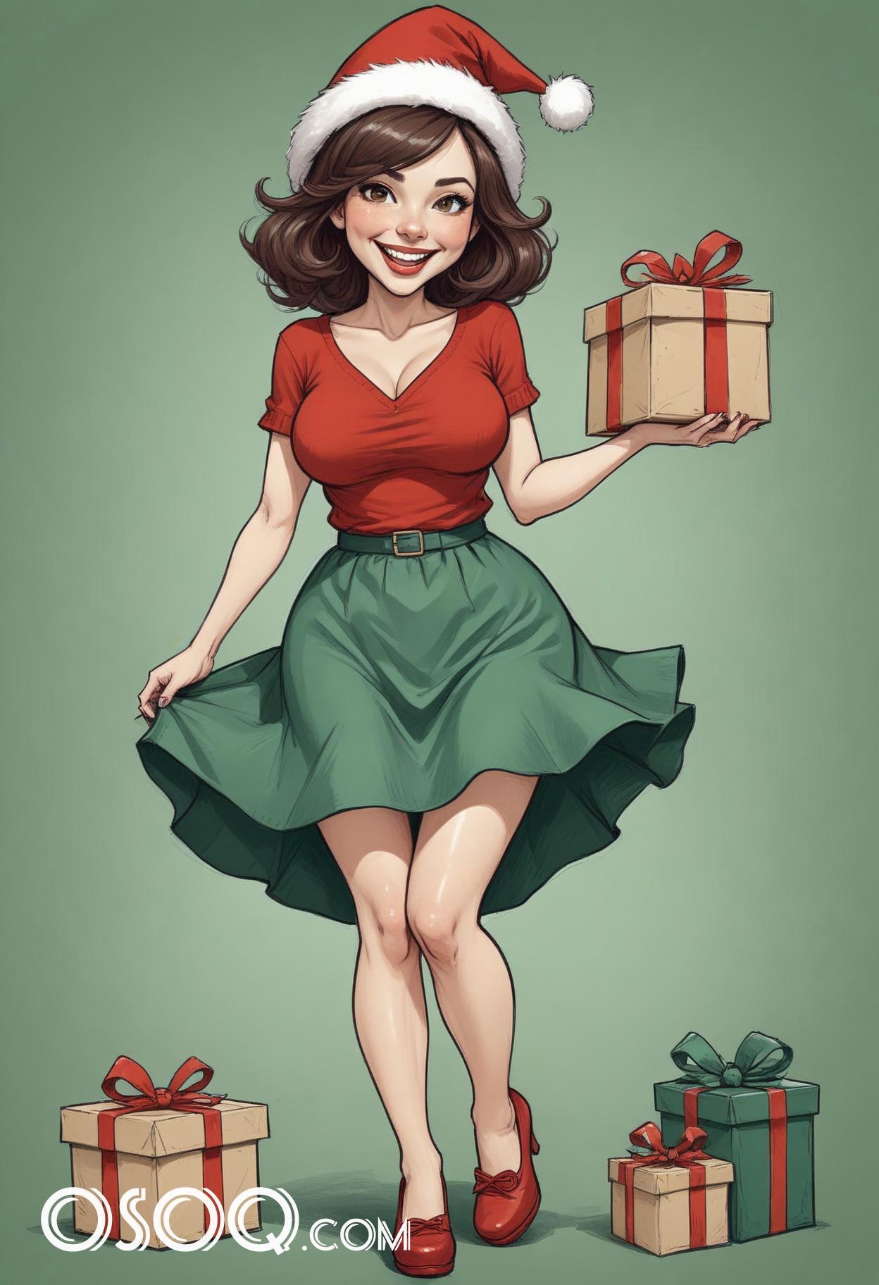 Merry christmas pretty lady cartoon caricature drawing 19