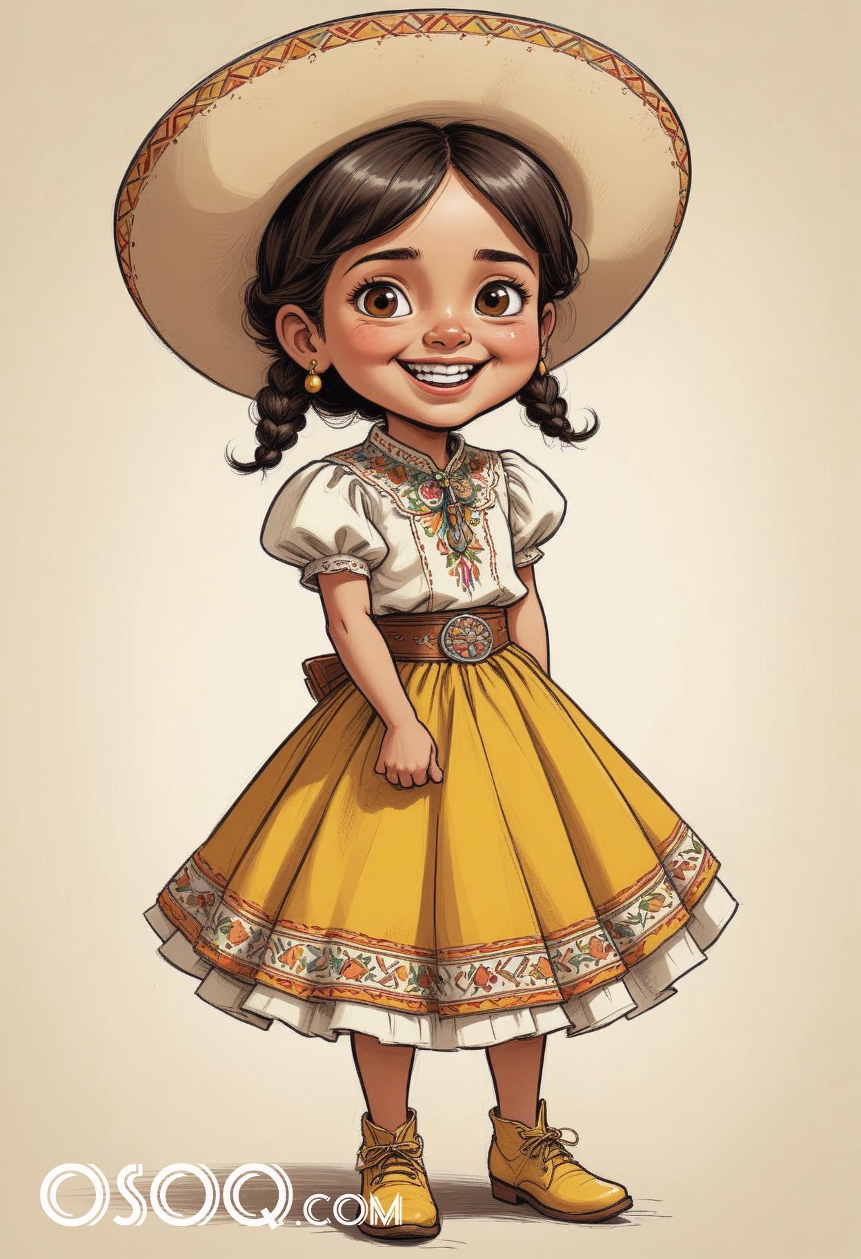 Cute mexican child cartoon caricature drawing 02