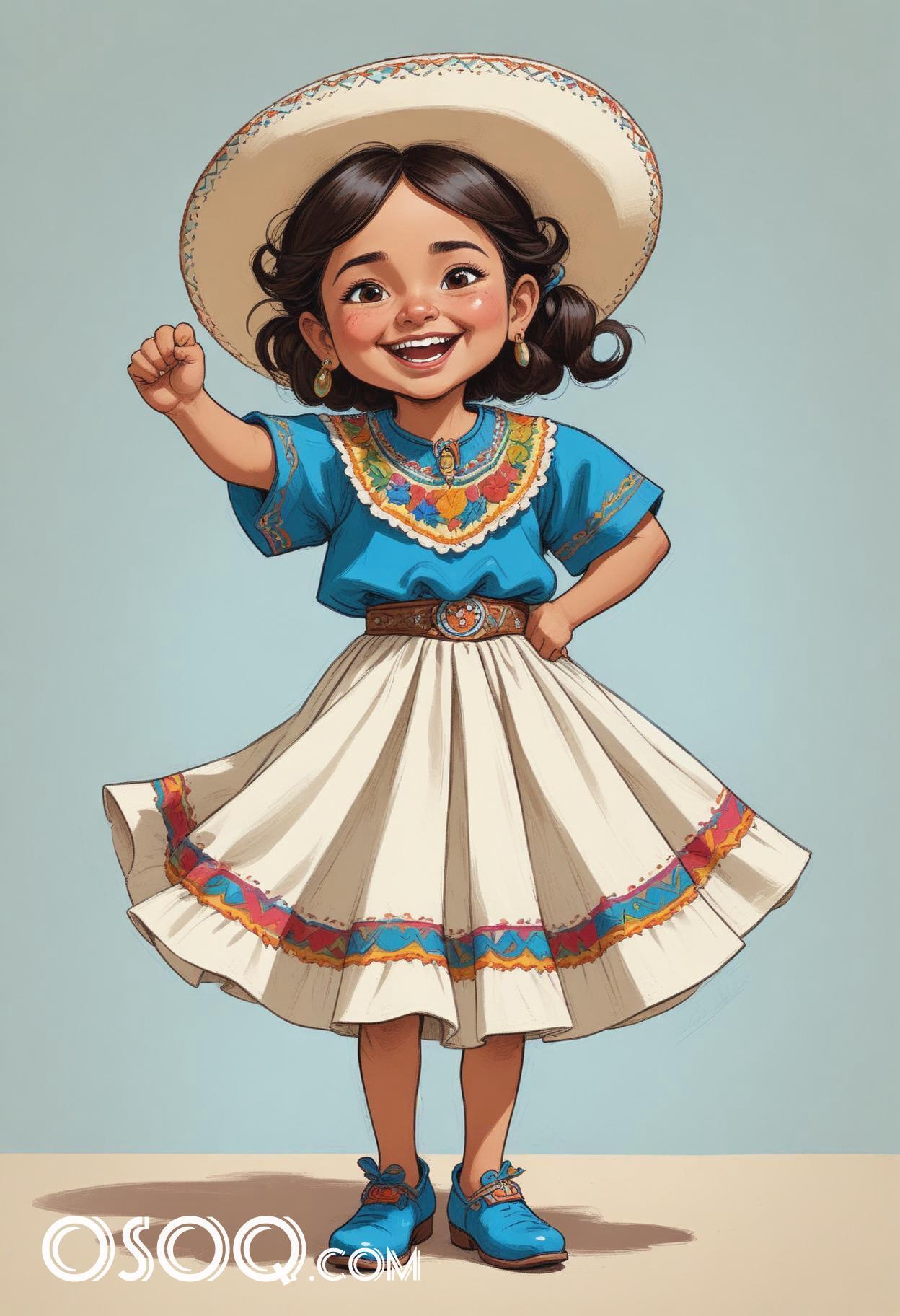 Cute mexican child cartoon caricature drawing 03