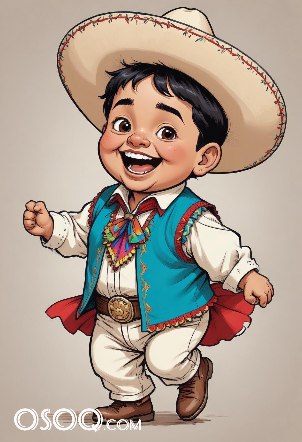 Cute mexican child cartoon caricature drawing 04