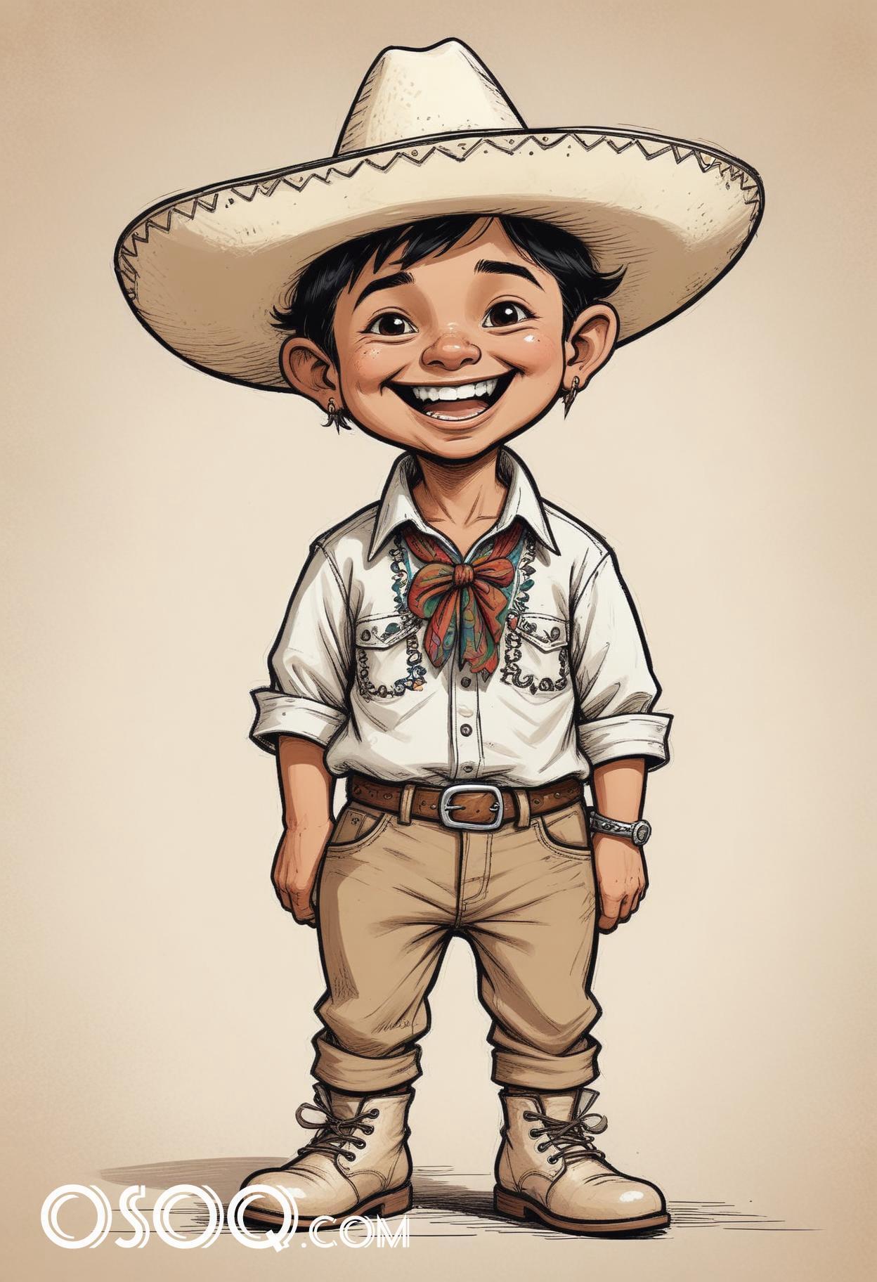 Cute mexican child cartoon caricature drawing 05