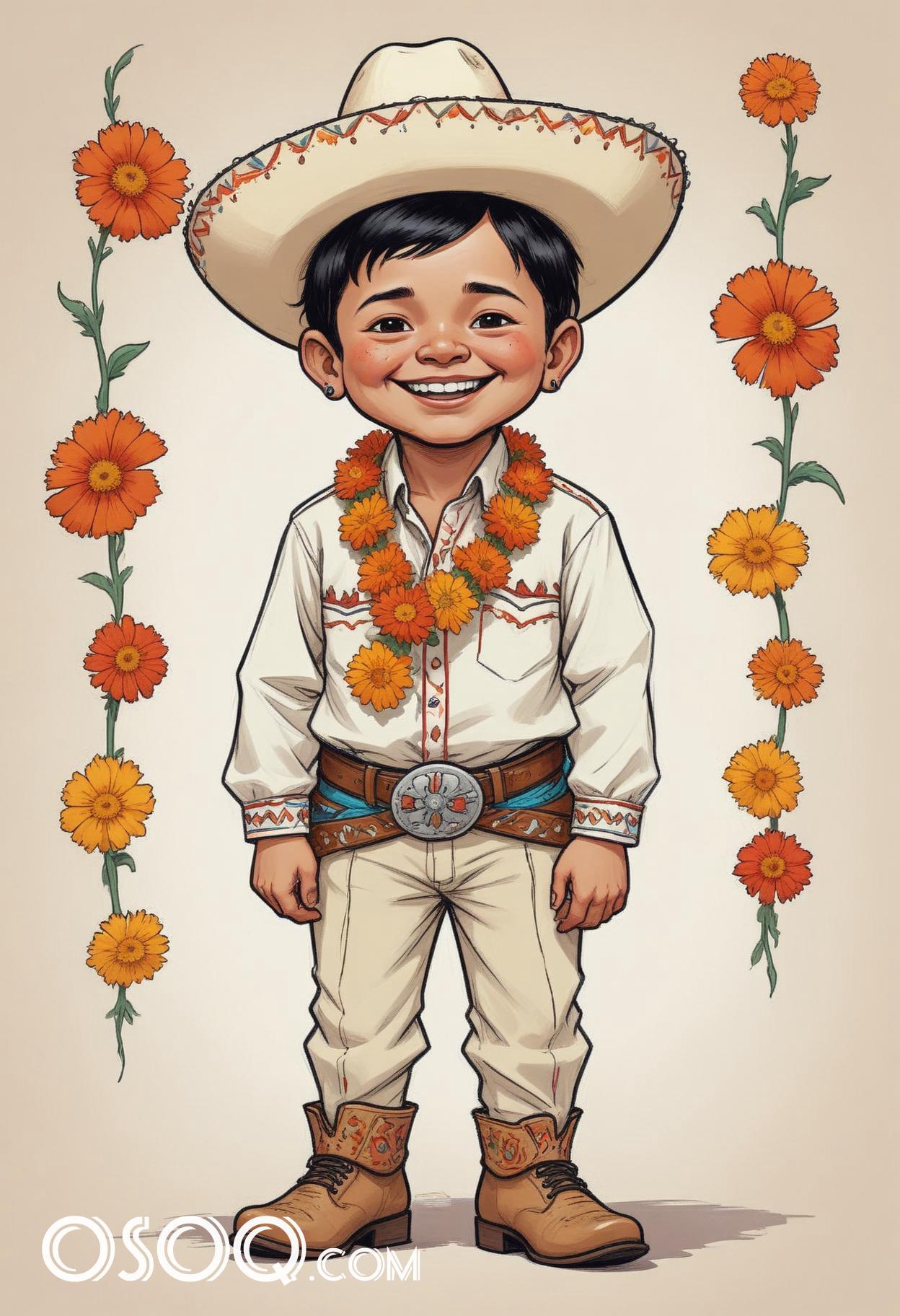 Cute mexican child cartoon caricature drawing 06