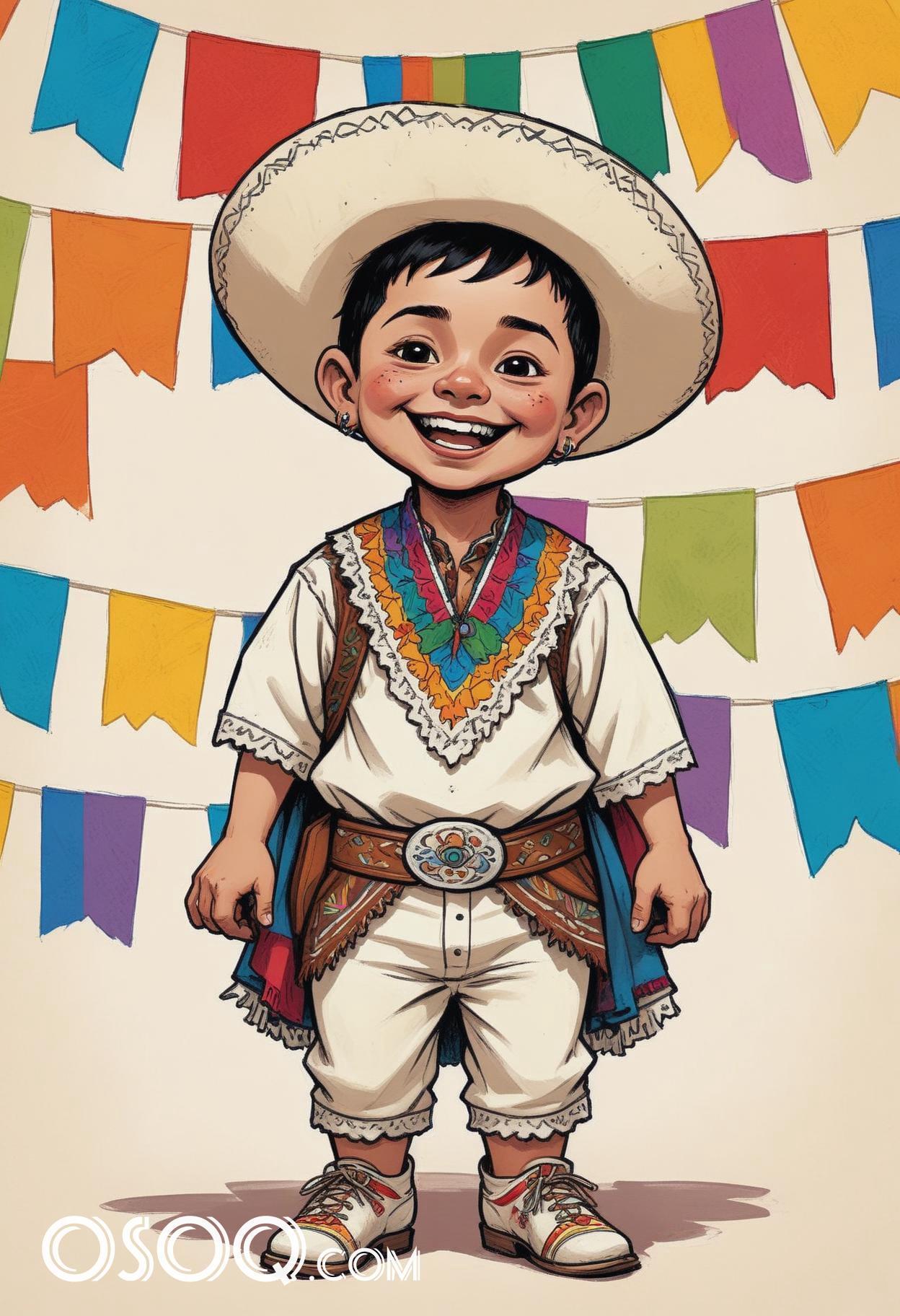 Cute mexican child cartoon caricature drawing 07