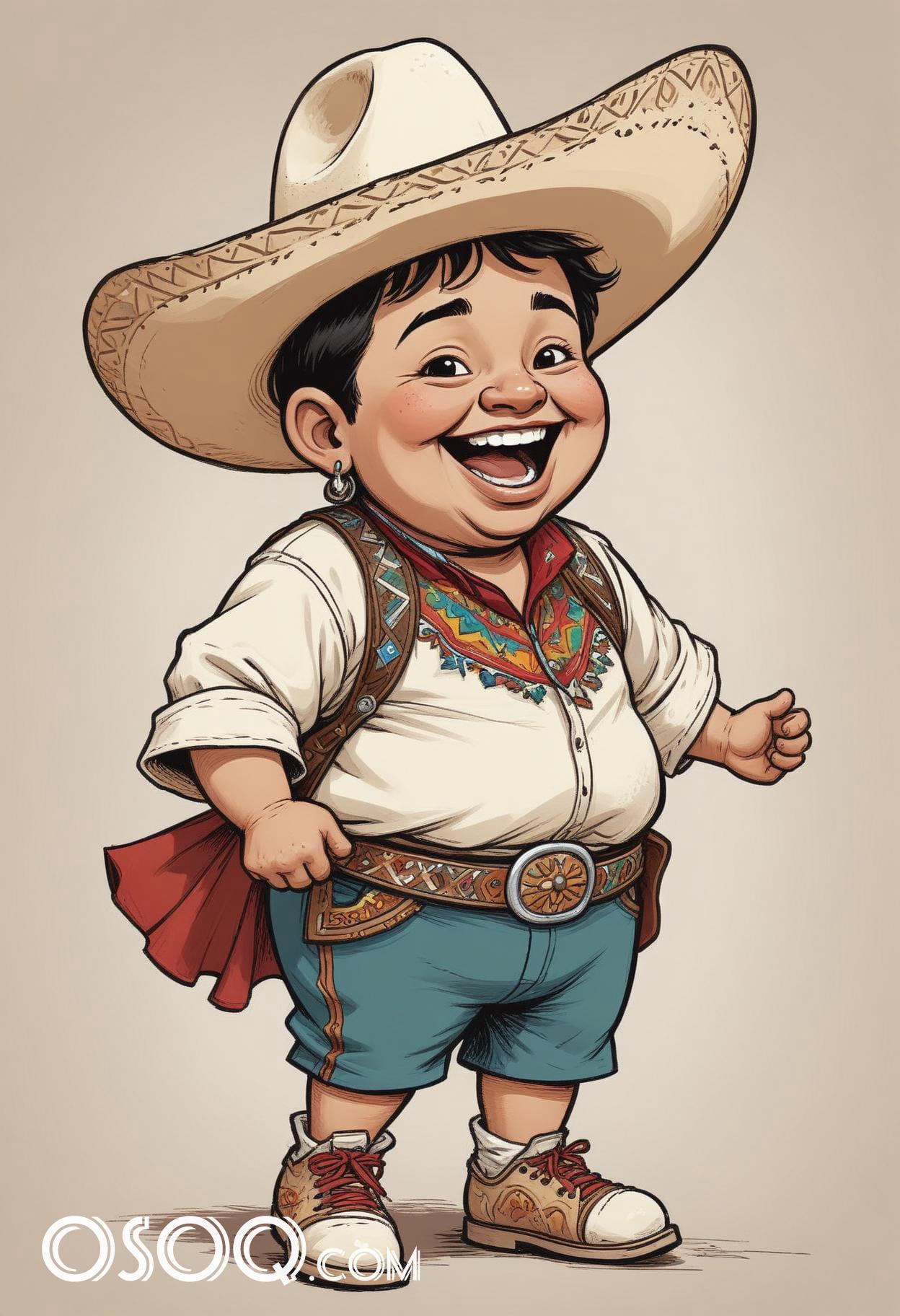 Cute mexican child cartoon caricature drawing 08