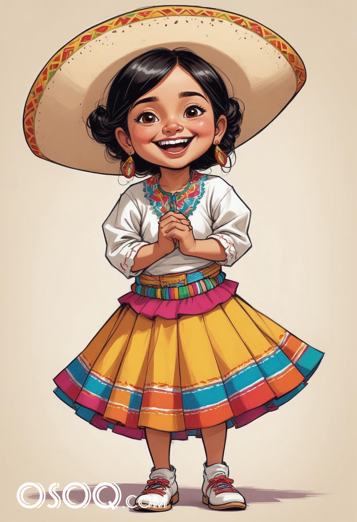 Cute mexican child cartoon caricature drawing 09