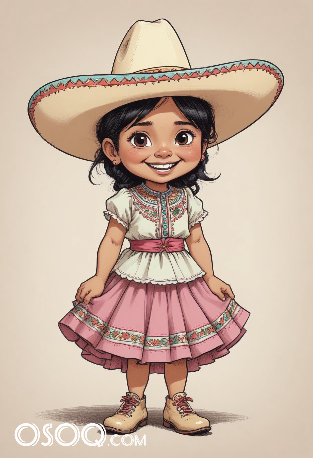 Cute mexican child cartoon caricature drawing 10