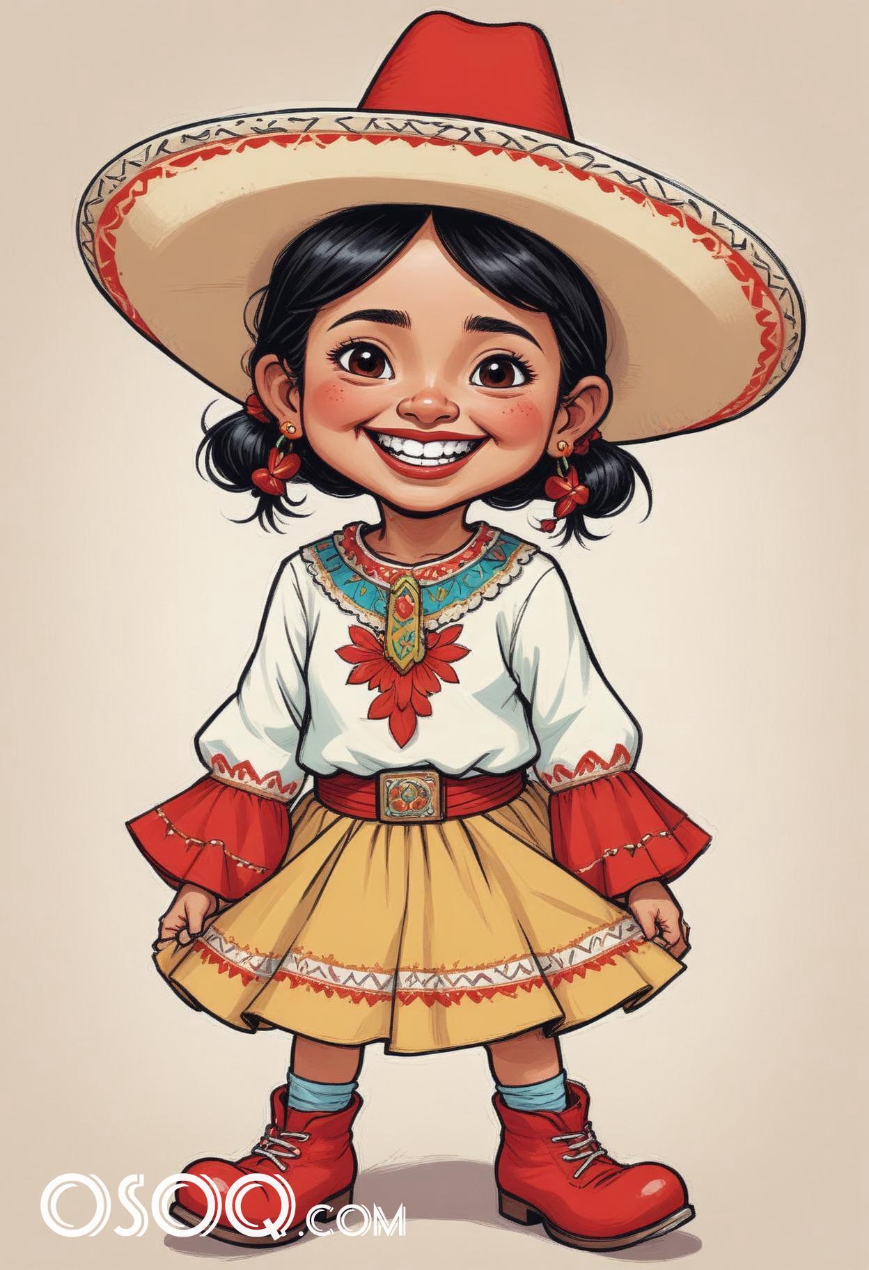 Cute mexican child cartoon caricature drawing 11