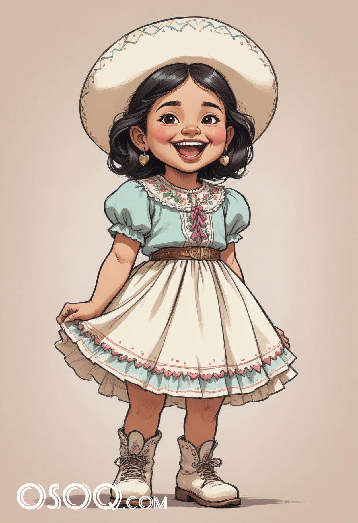 Cute mexican child cartoon caricature drawing 12