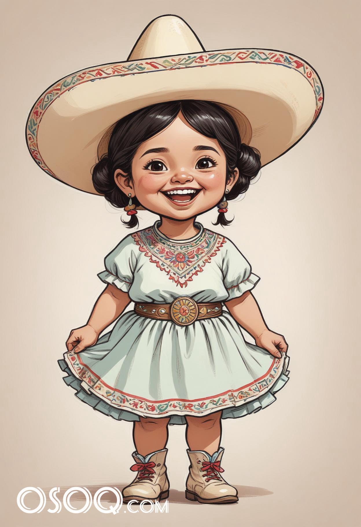 Cute mexican child cartoon caricature drawing 14