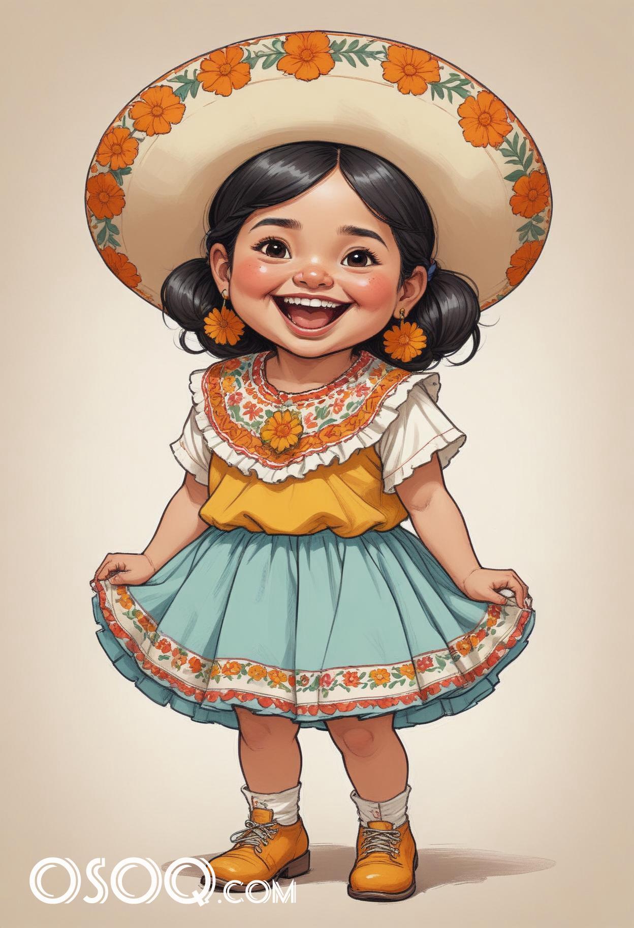 Cute mexican child cartoon caricature drawing 15