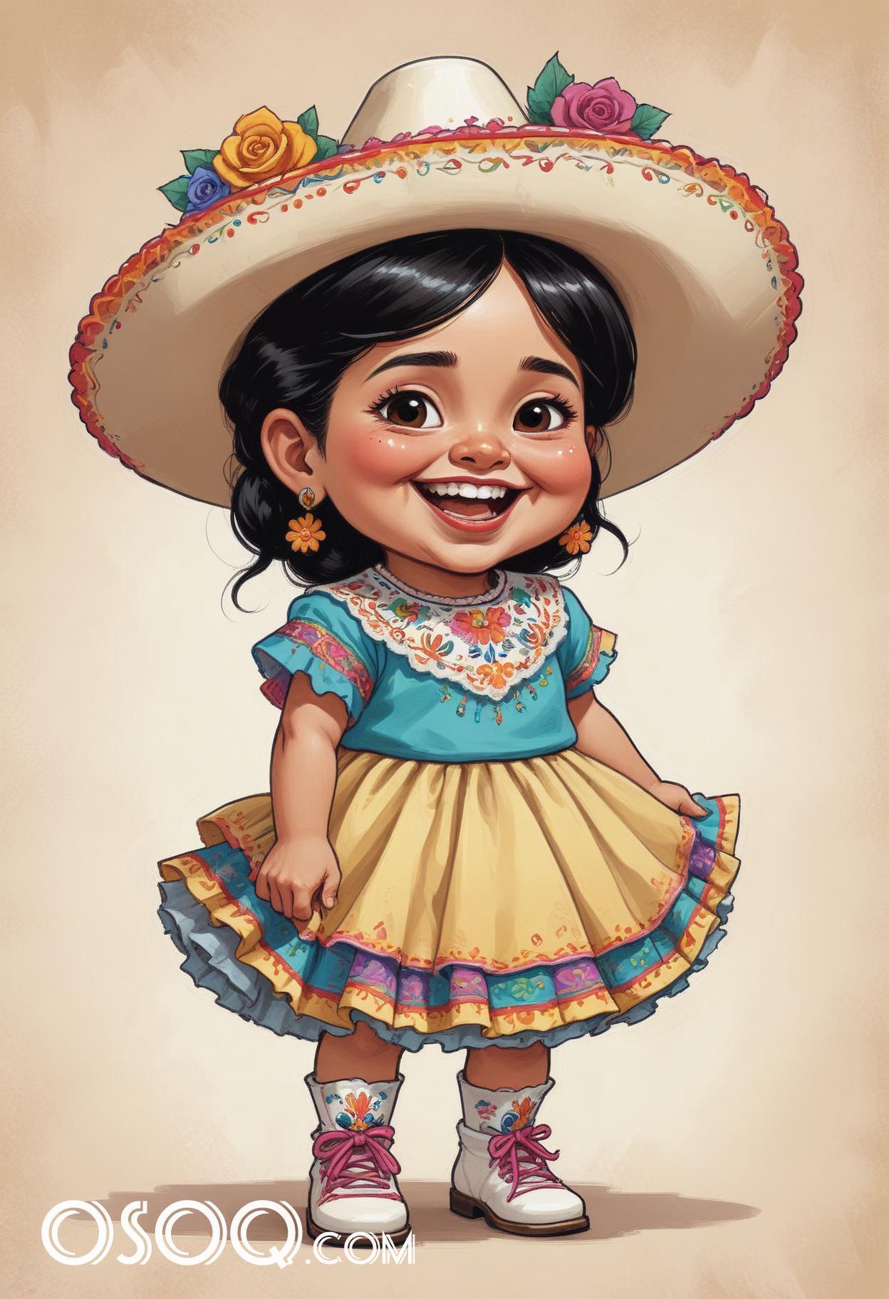 Cute mexican child cartoon caricature drawing 16