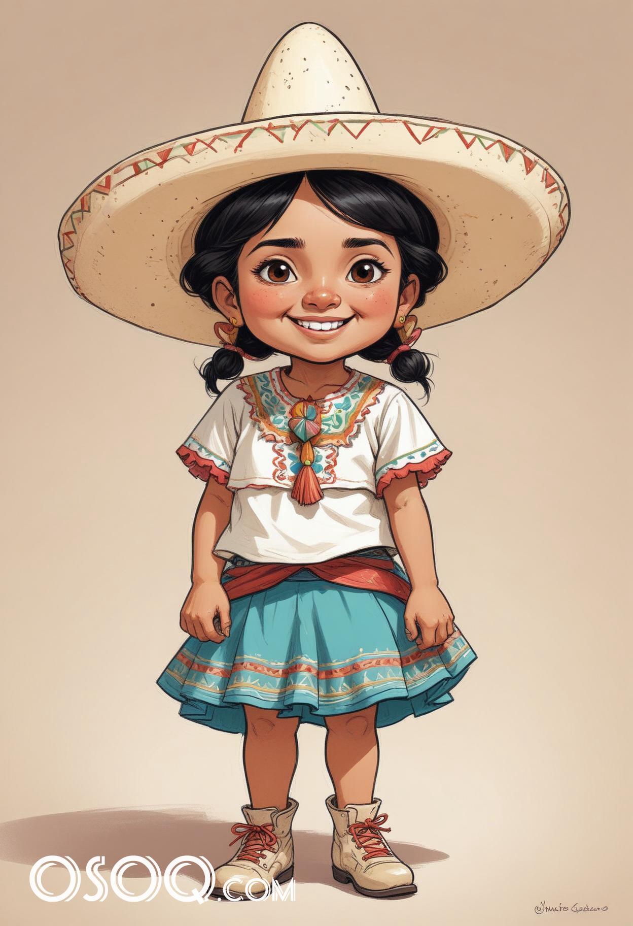 Cute mexican child cartoon caricature drawing 17