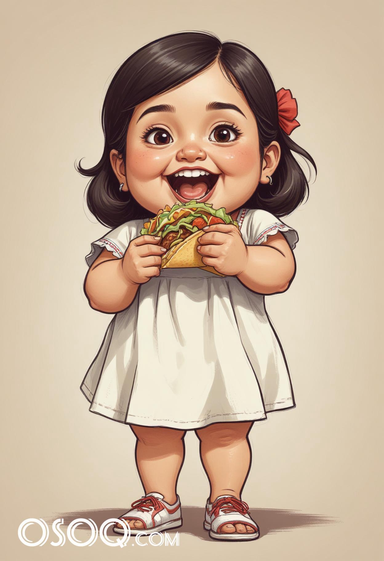 Cute mexican child cartoon caricature drawing 19