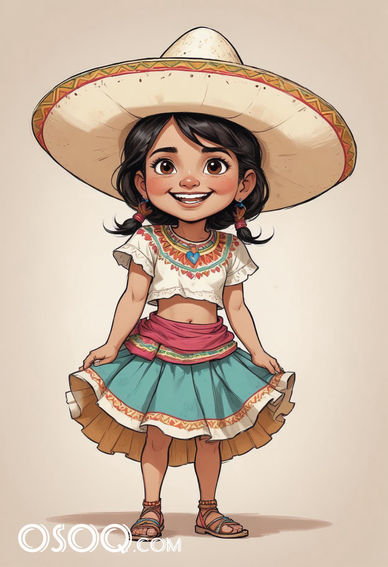 Cute mexican girl cartoon caricature drawing 01