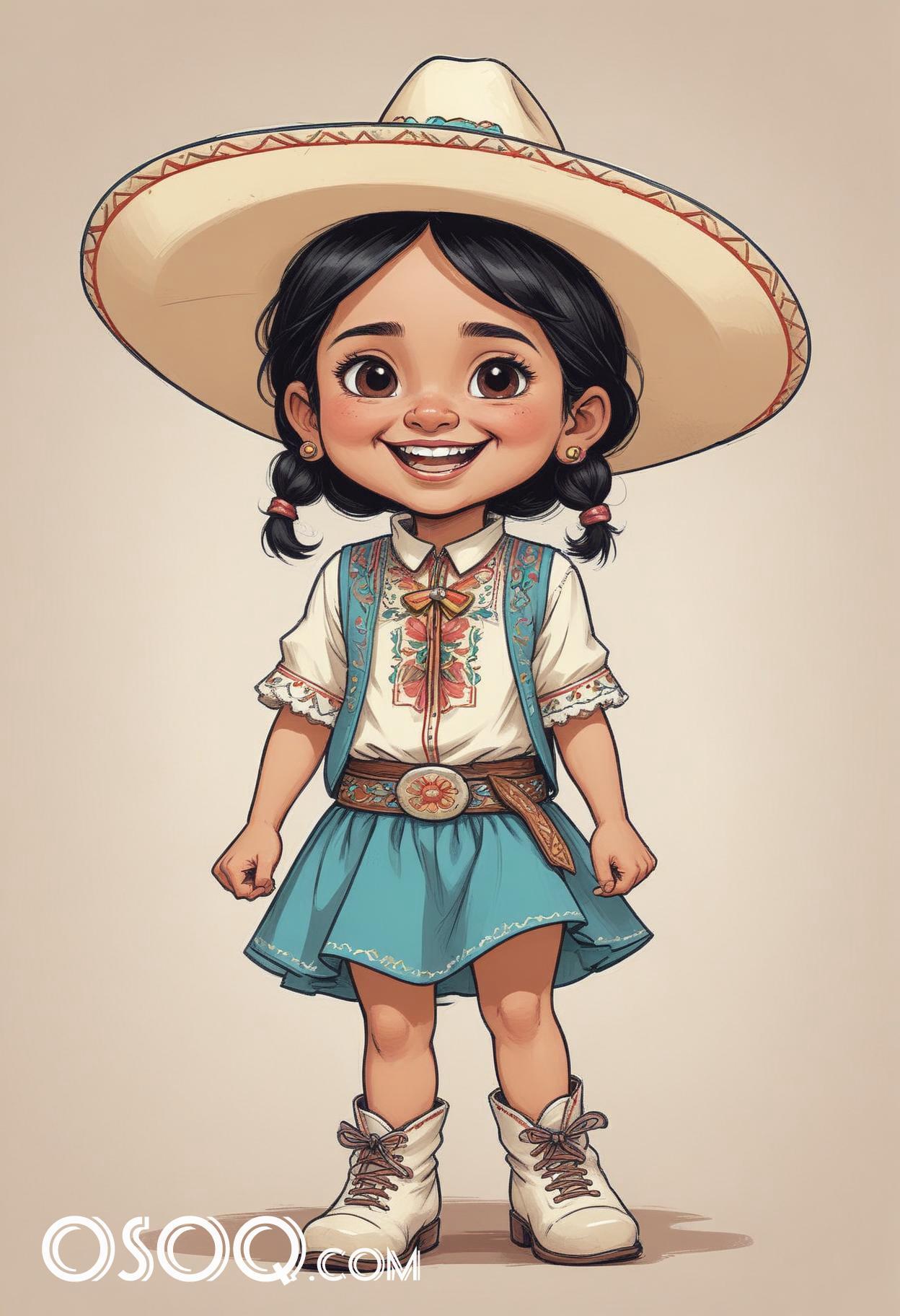 Cute mexican girl cartoon caricature drawing 02