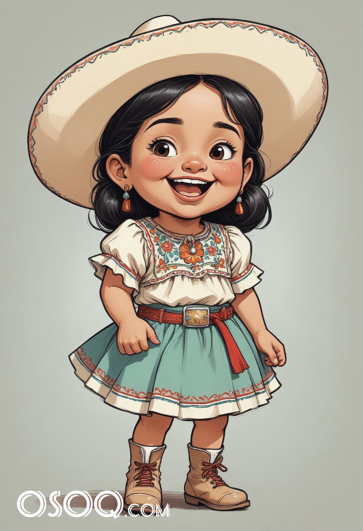 Cute mexican girl cartoon caricature drawing 03